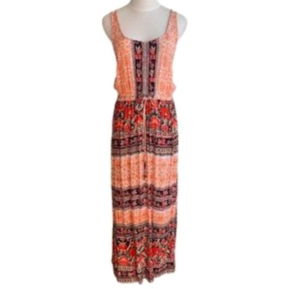 Angie Boho Stretch Aztec Southwestern Patchwork Flowy Beach Resort Midi Dress S - Picture 1 of 7